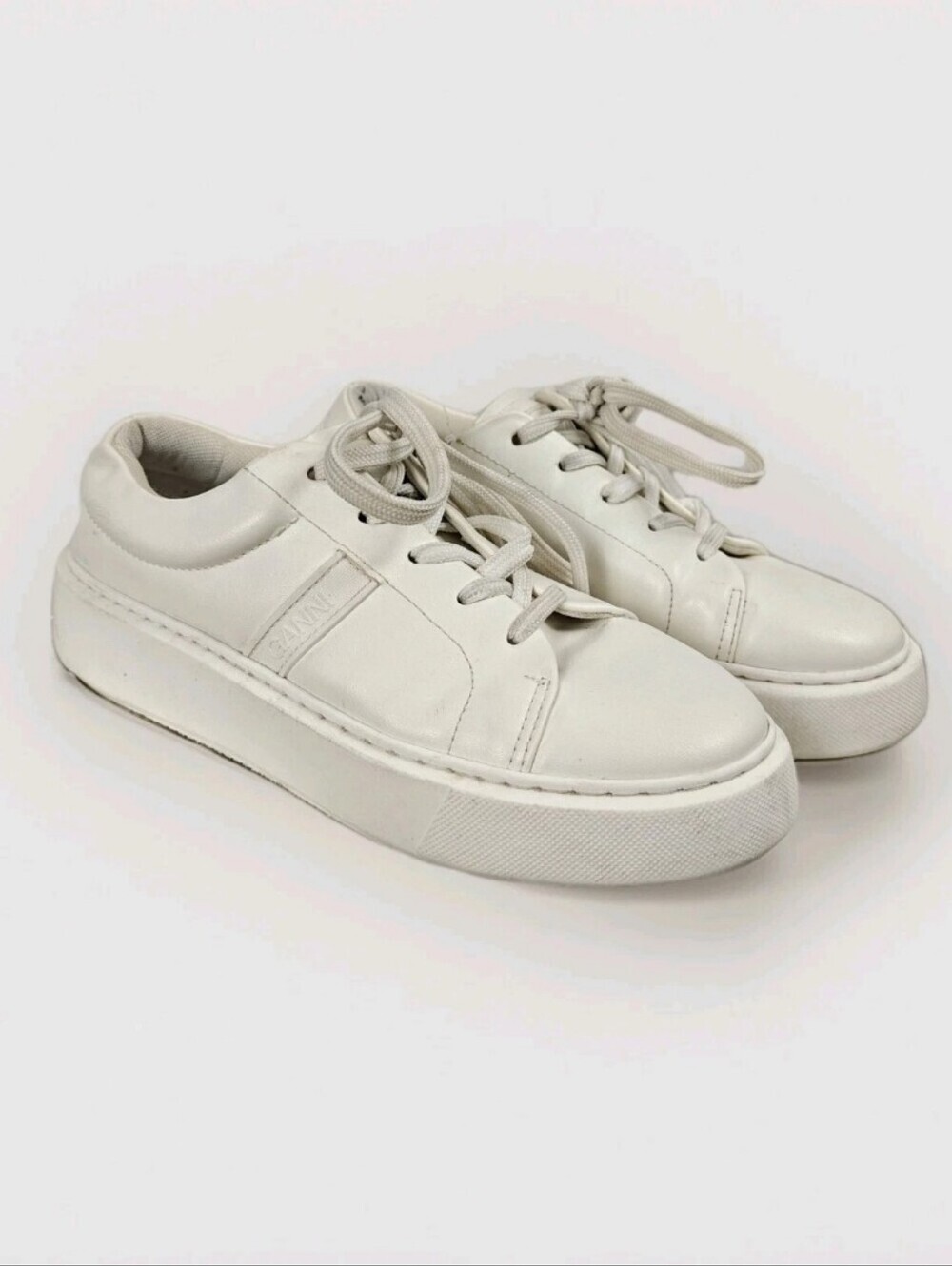 GANNI Sporty Mix Logo Embossed Platform Sneakers EU 36 US 6 White Lace-Up